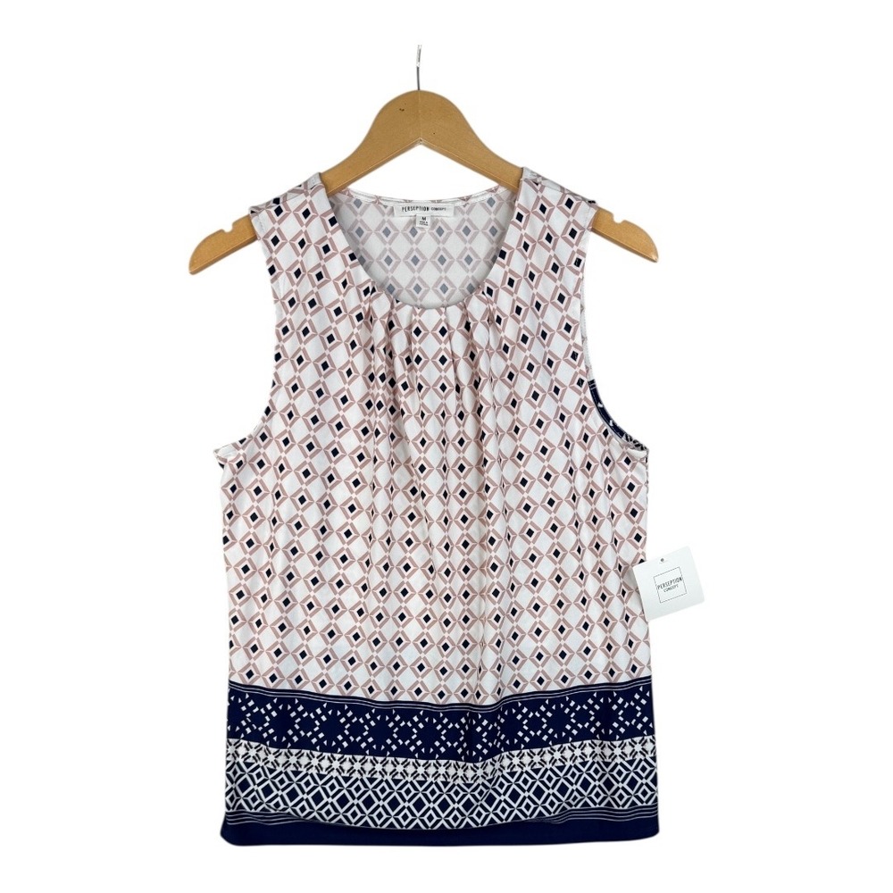 New Perseption Concept Women Sleeveless Blouse Size Medium Multicolor Geometric‎
